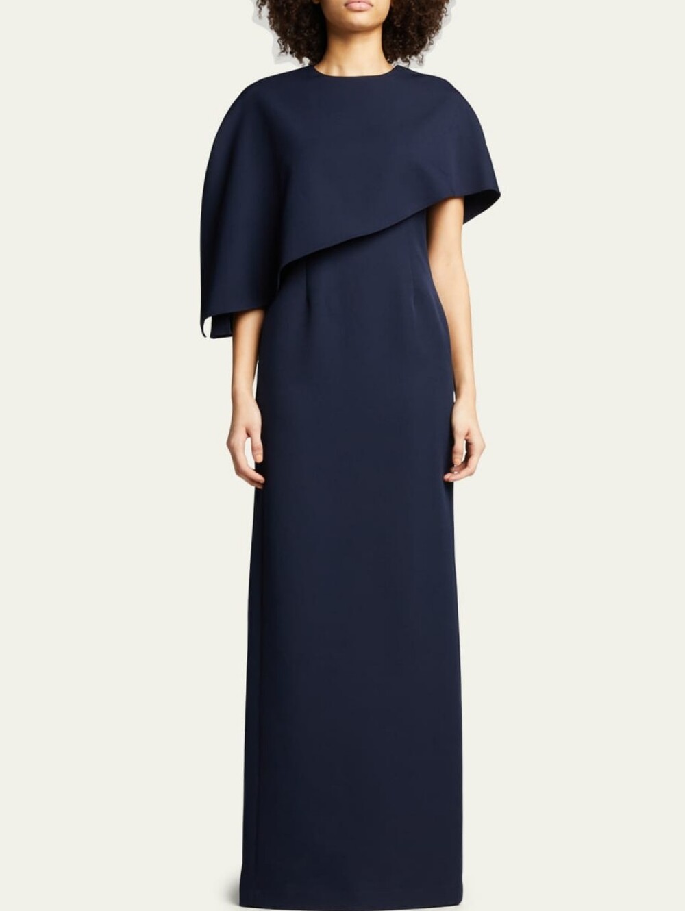 Teri Jon Asymmetric Capelet Column Gown
